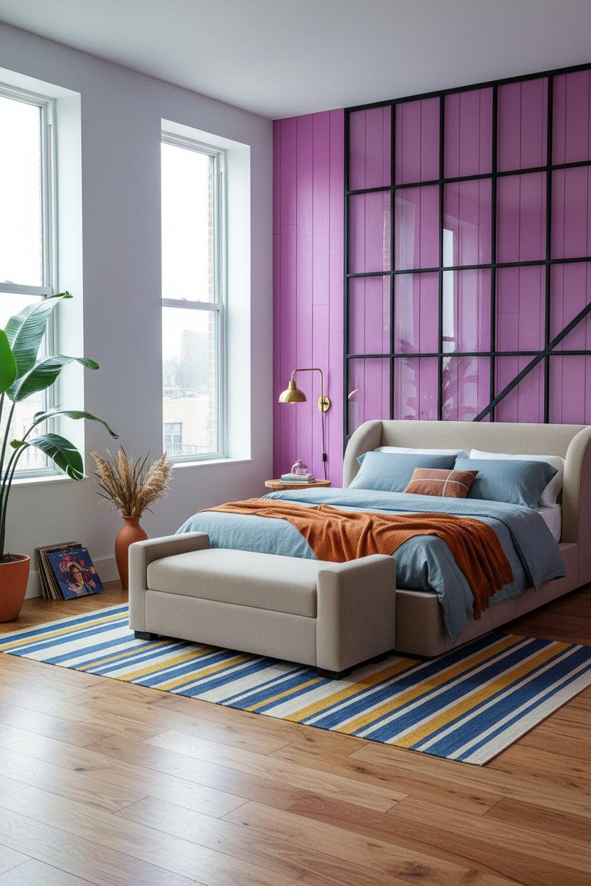 Dopamine Bedroom Violet Walls Eclectic Maximalist