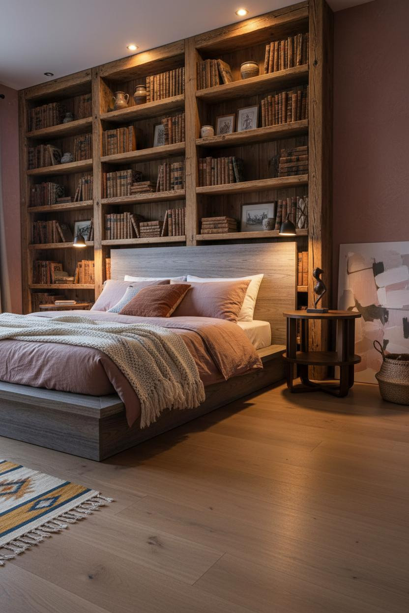 Earthy Vintage Bedroom Boho Wood Shelving
