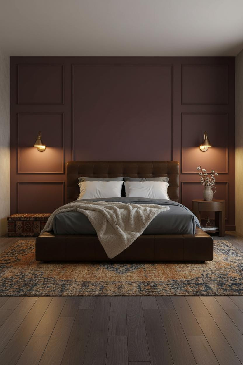 Earthy Vintage Bedroom Burgundy Board and Batten