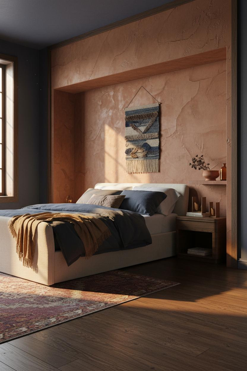 Earthy Vintage Bedroom Moroccan Plaster Niche