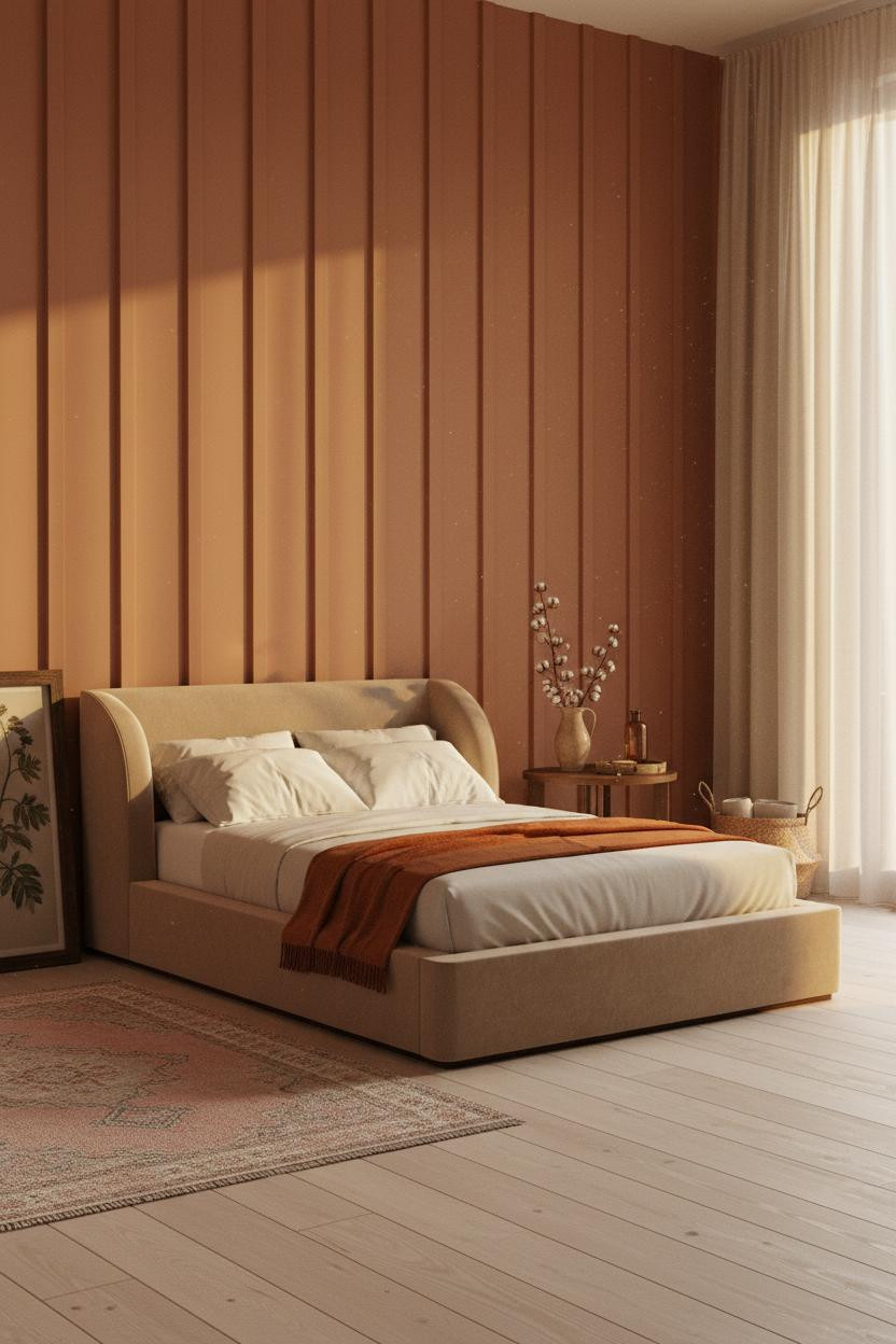 Earthy Vintage Bedroom Terracotta Walls