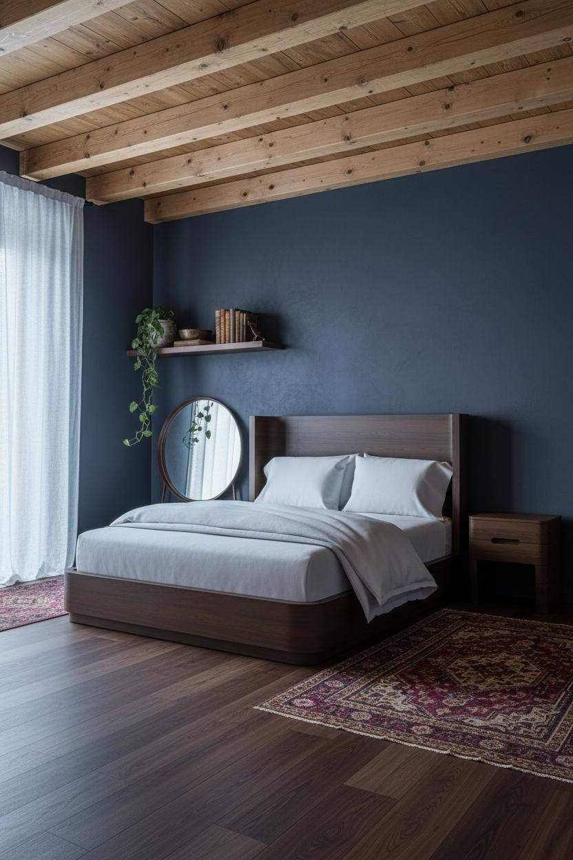 Eclectic Bedroom Aesthetic Wood Beams Design