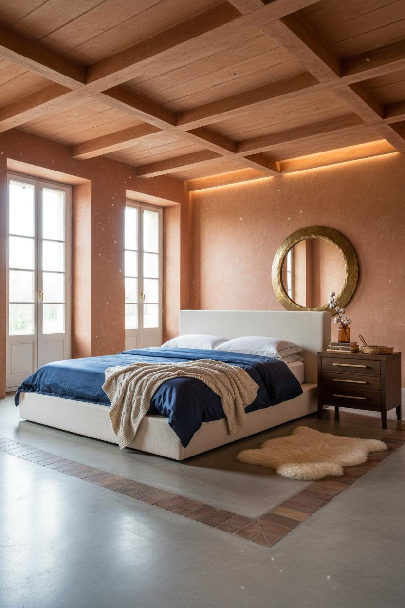 Eclectic Bedroom Mediterranean Terracotta Coffered Design