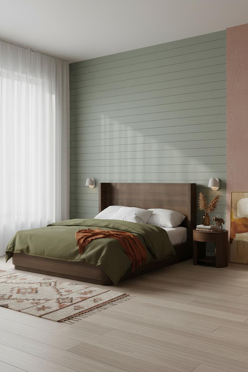 Eclectic Bedroom Sage Shiplap Mid Century Design