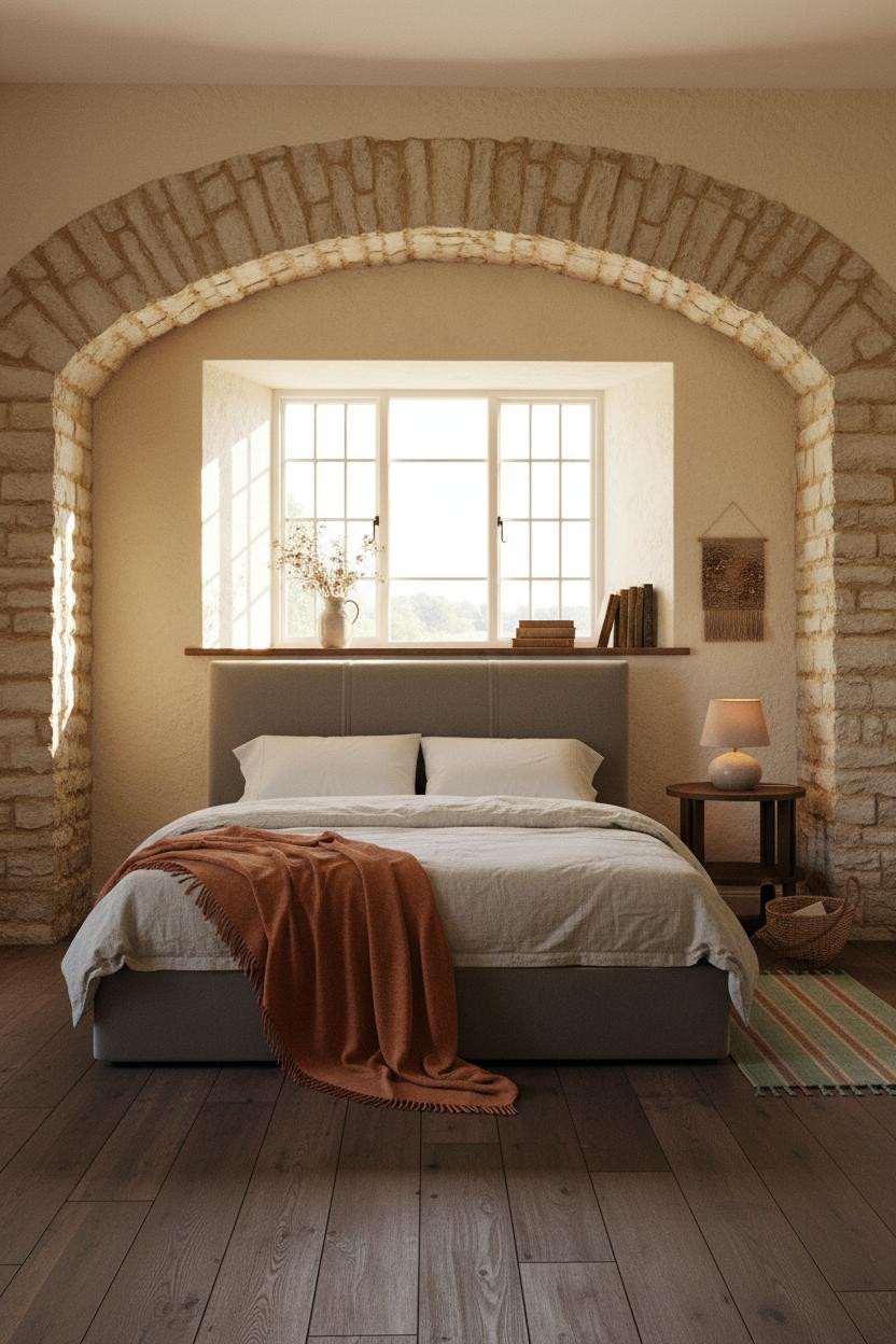 English Cottage Bedroom Stone Alcove Vintage