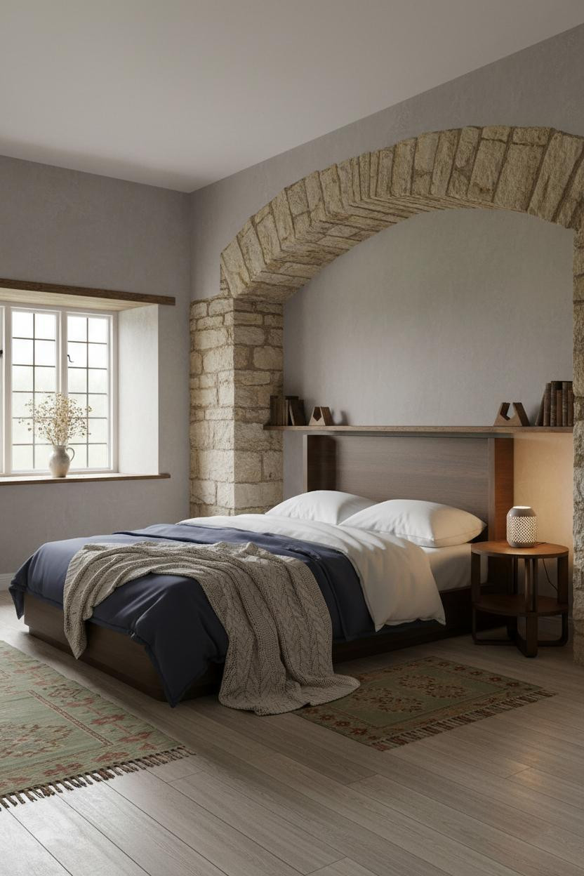 English Cottage Bedroom Stone Alcove Vintage