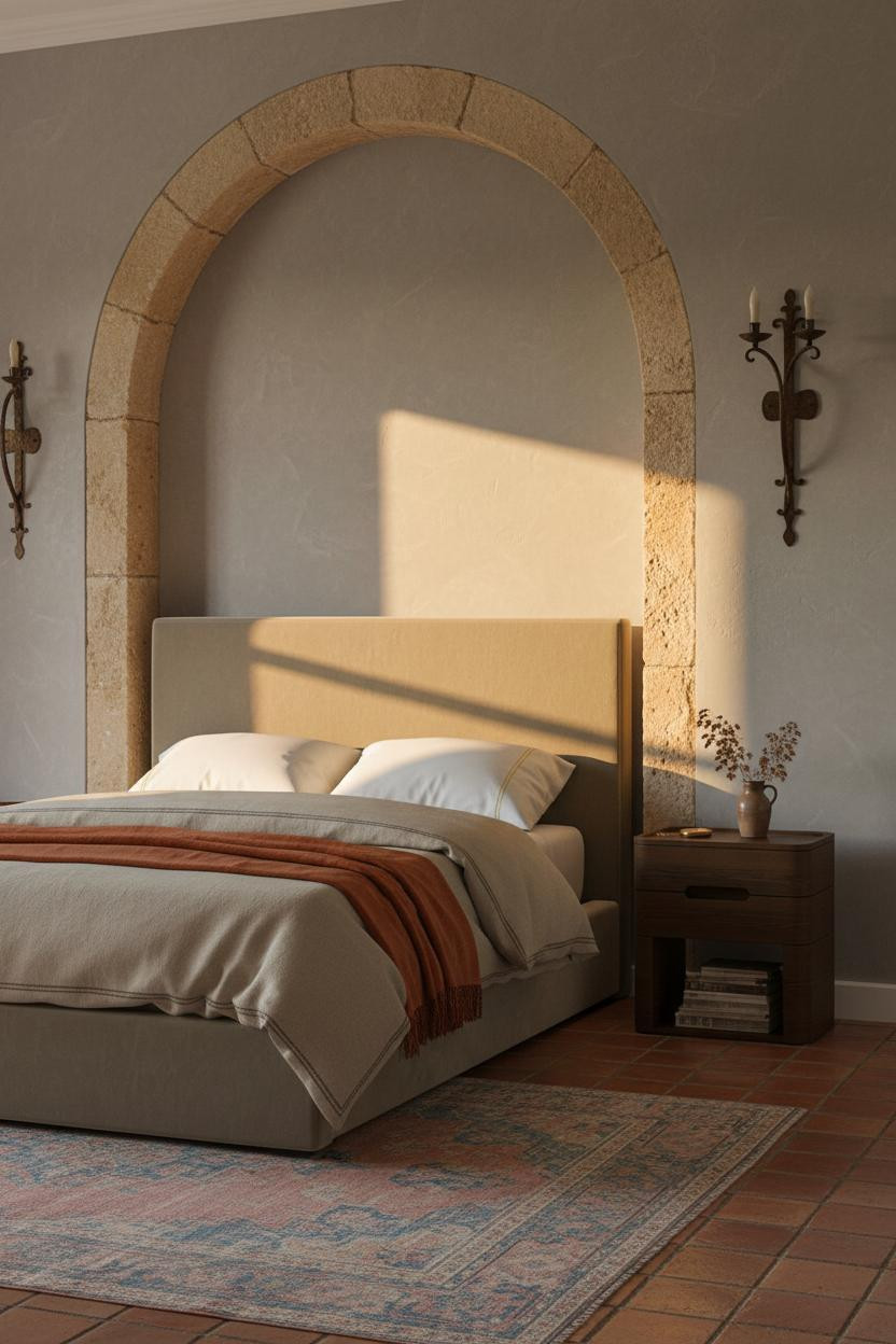 English Cottage Bedroom Stone Arch Niche
