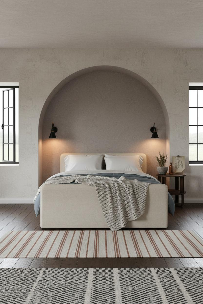 European Farmhouse Bedroom Arched Plaster Niche