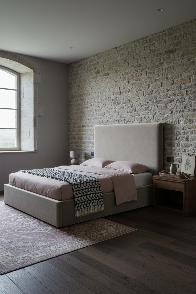 European Farmhouse Bedroom Stone Wall