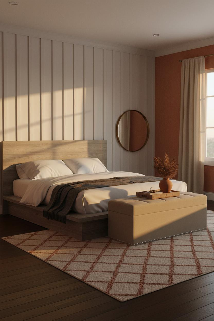 Farmhouse Bedroom Board Batten Amber Light