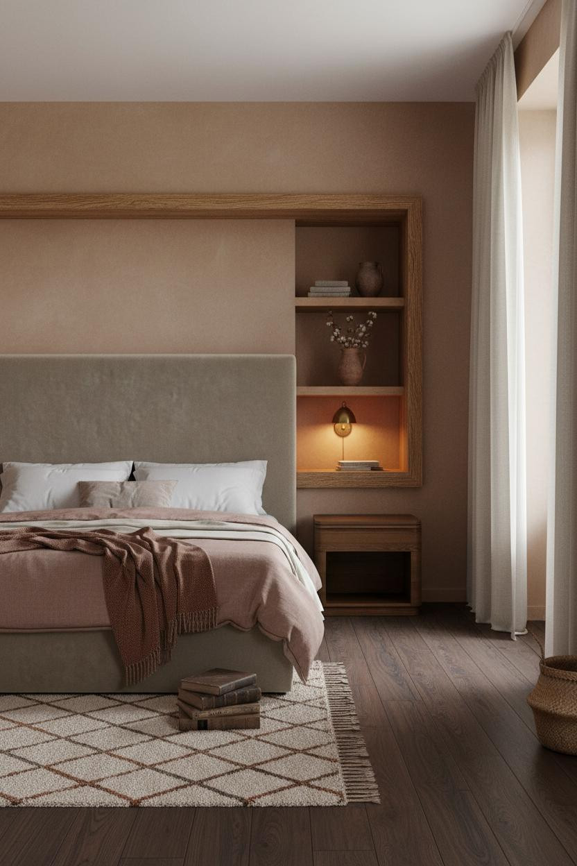 Farmhouse Bedroom Clay Walls Timber Alcove