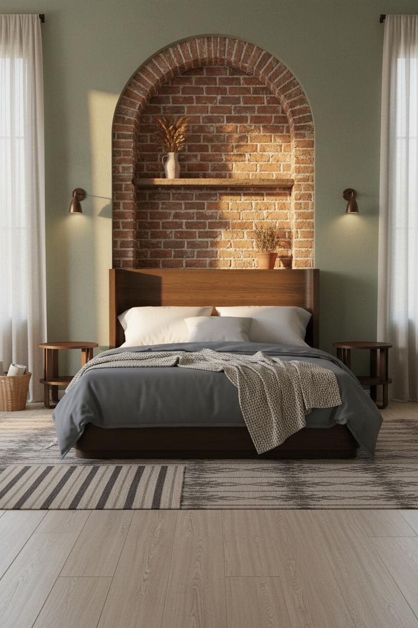 Farmhouse Bedroom Sage Green Brick Niche