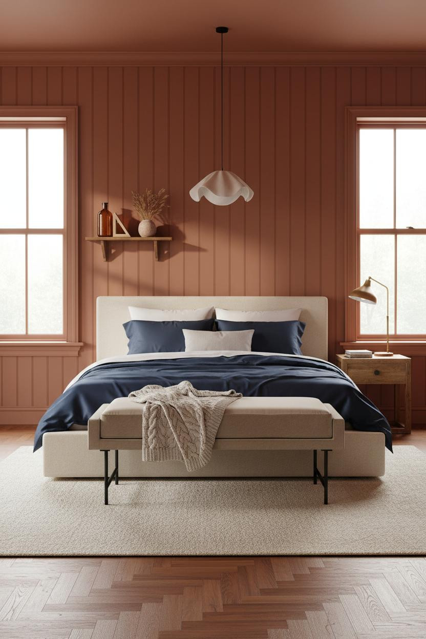 Farmhouse Bedroom Sage Shiplap Brass Sconce