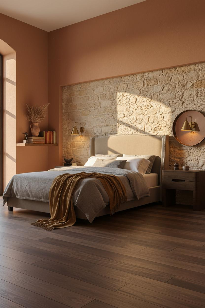 Farmhouse Bedroom Stone Accent Wall