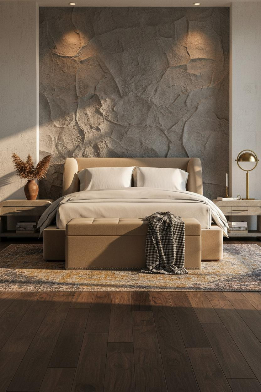Farmhouse Bedroom Stone Accent Wall