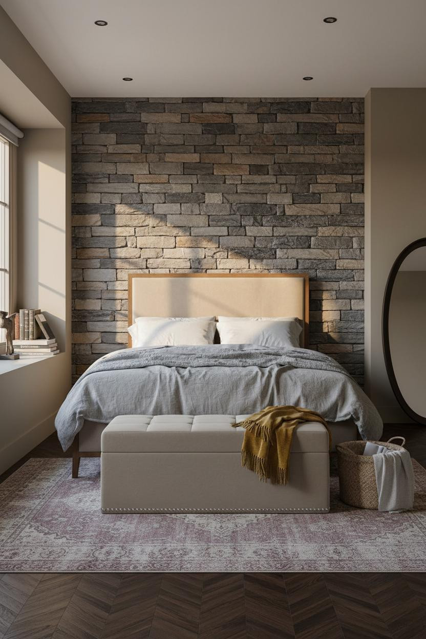 Farmhouse Bedroom Stone Wall Vintage Decor