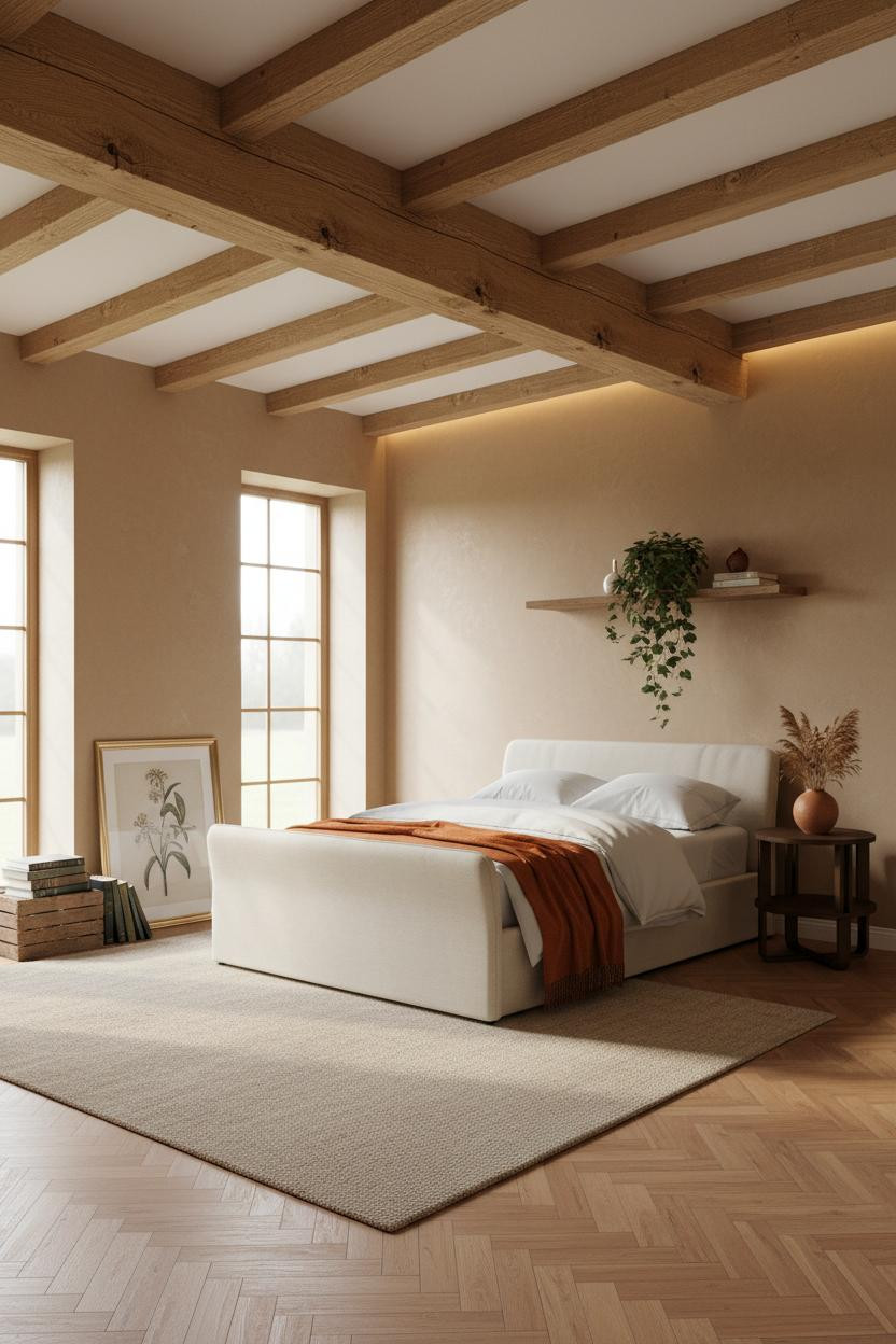 Farmhouse Bedroom Timber Beams Vintage