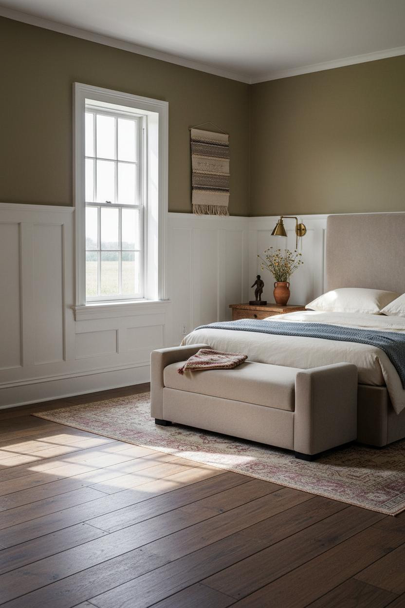 Farmhouse Bedroom Wainscoting Vintage Rug