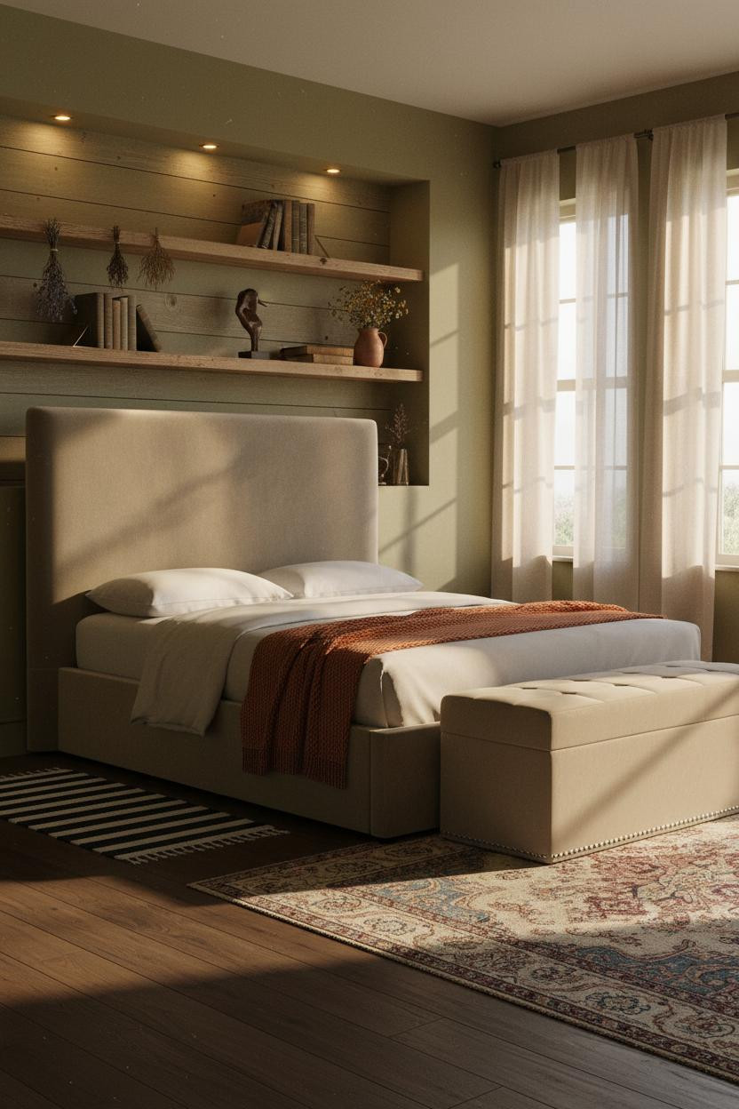 Farmhouse Bedroom Wooden Shelving Vintage