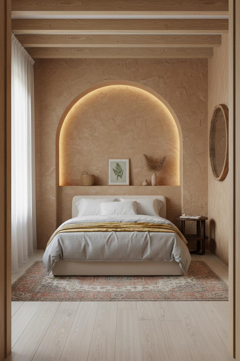 Farmhouse Chic Bedroom Arched Niche Plaster