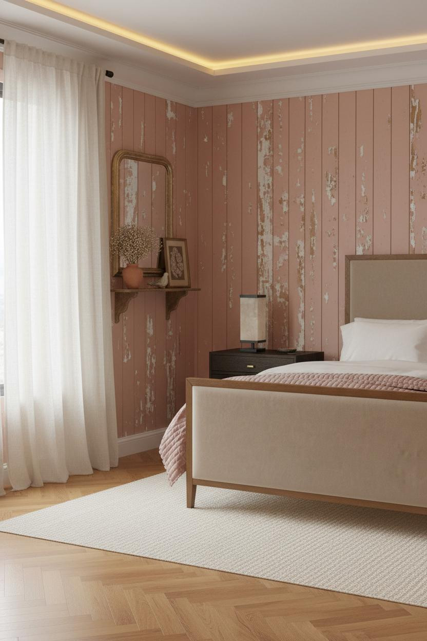 Farmhouse Shabby Chic Bedroom Distressed Beadboard