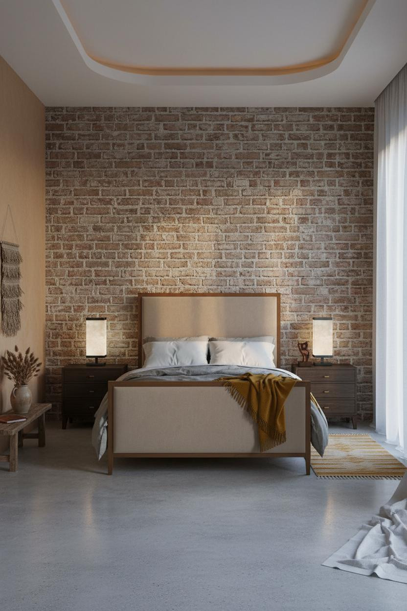 Farmhouse Shabby Chic Bedroom Exposed Brick Design