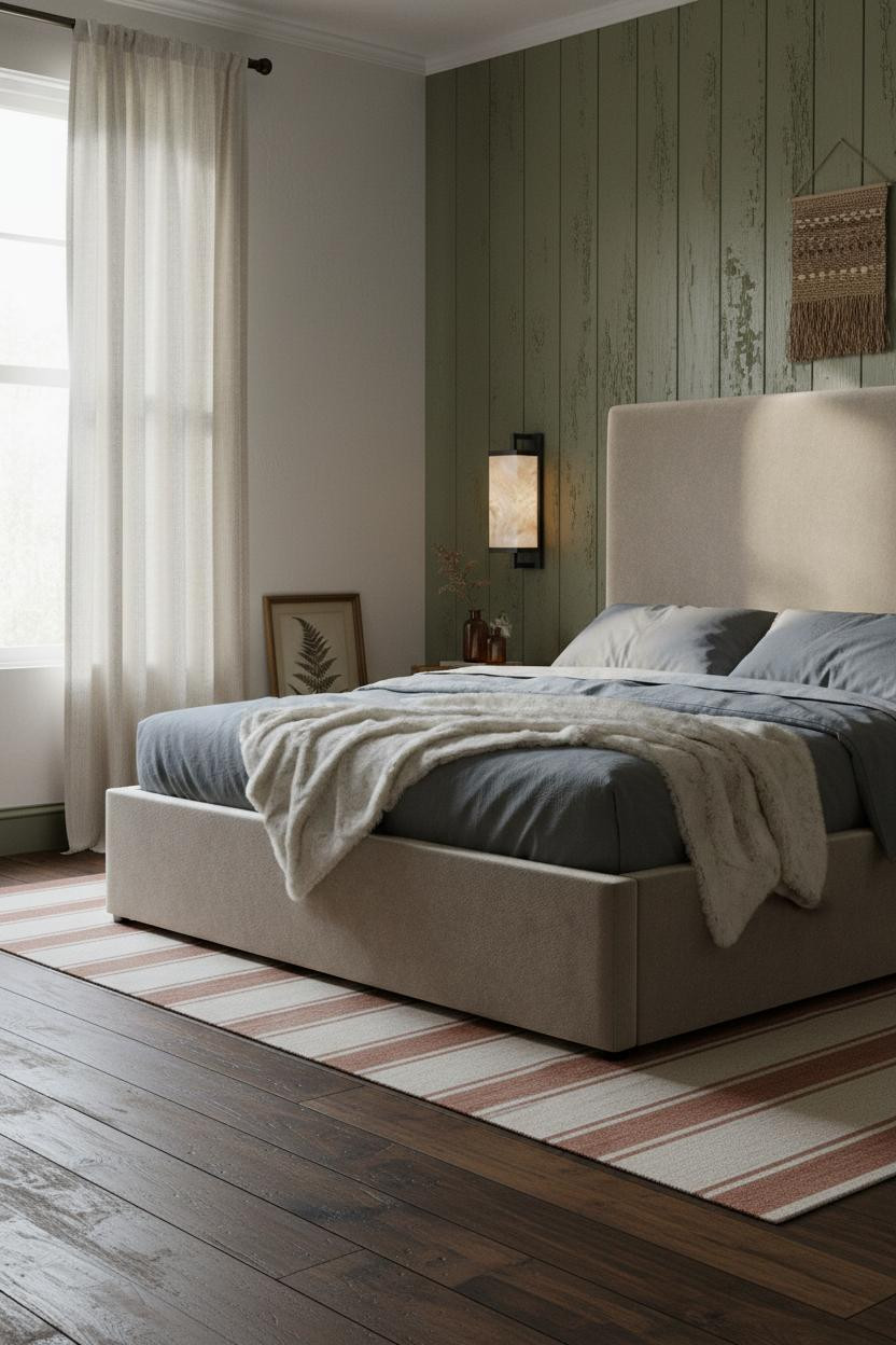 Farmhouse Shabby Chic Bedroom Olive Paneling