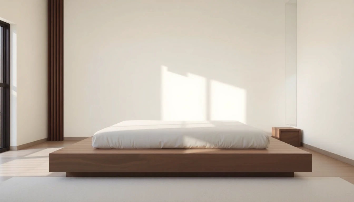 Low-profile platform bed in minimalist modern bedroom