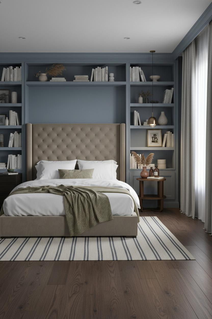 French Blue Bedroom Built In Shelves