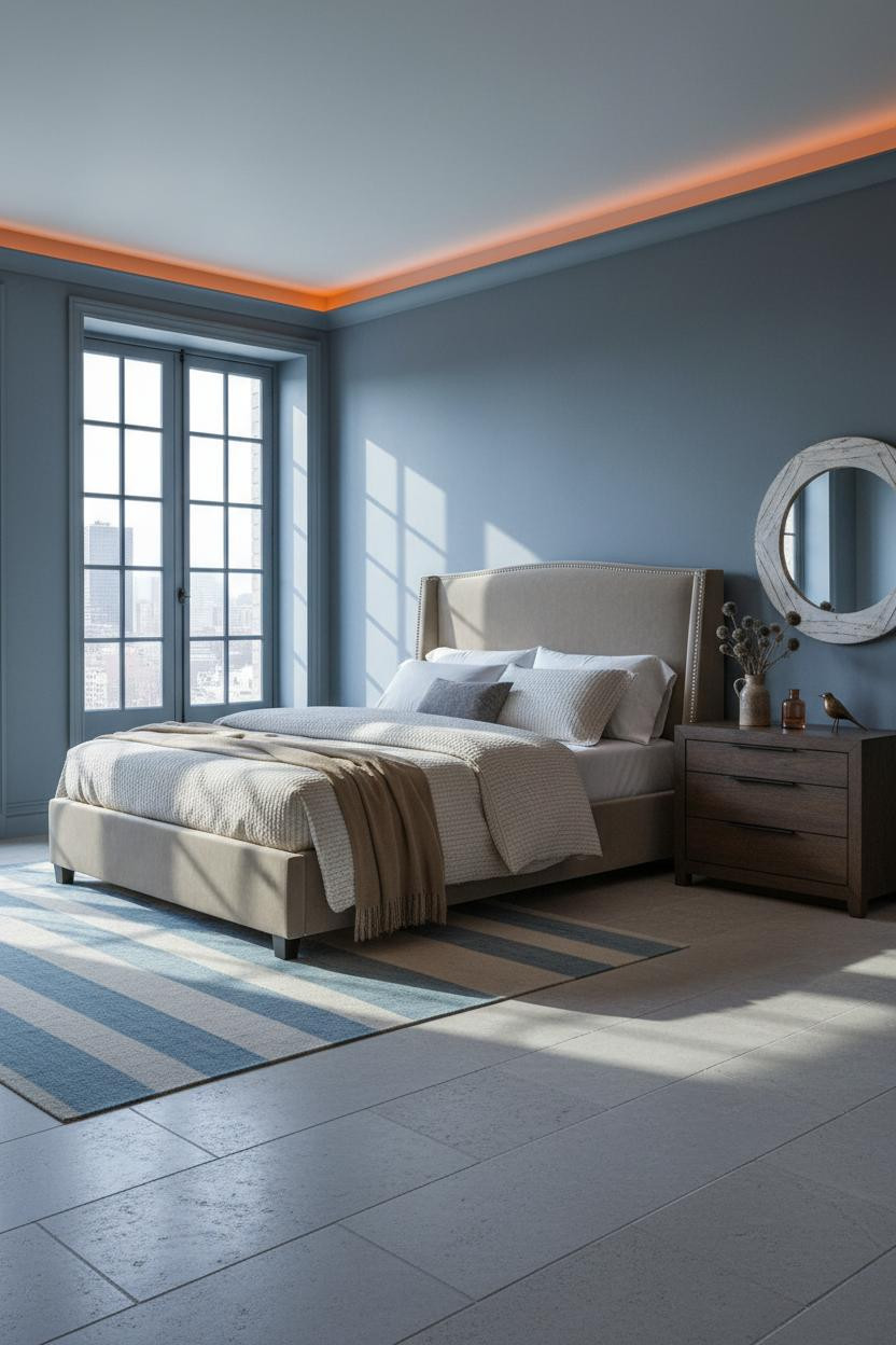 French Blue Bedroom Casement Windows