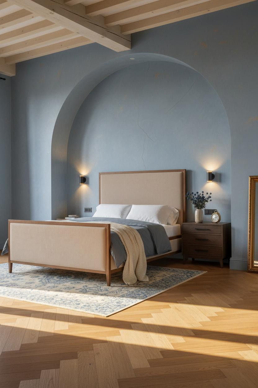 French Blue Bedroom Powder Walls Golden Light