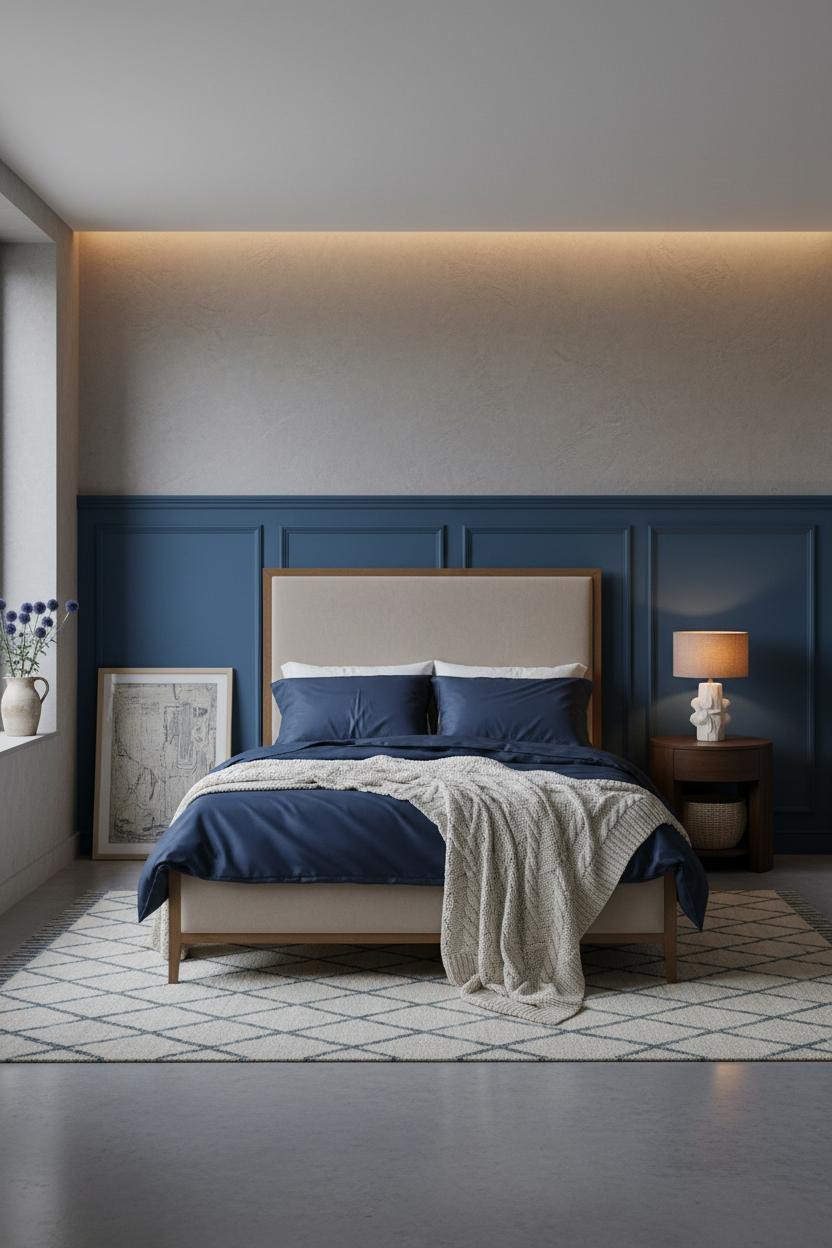 French Blue Bedroom Wainscoting Denim