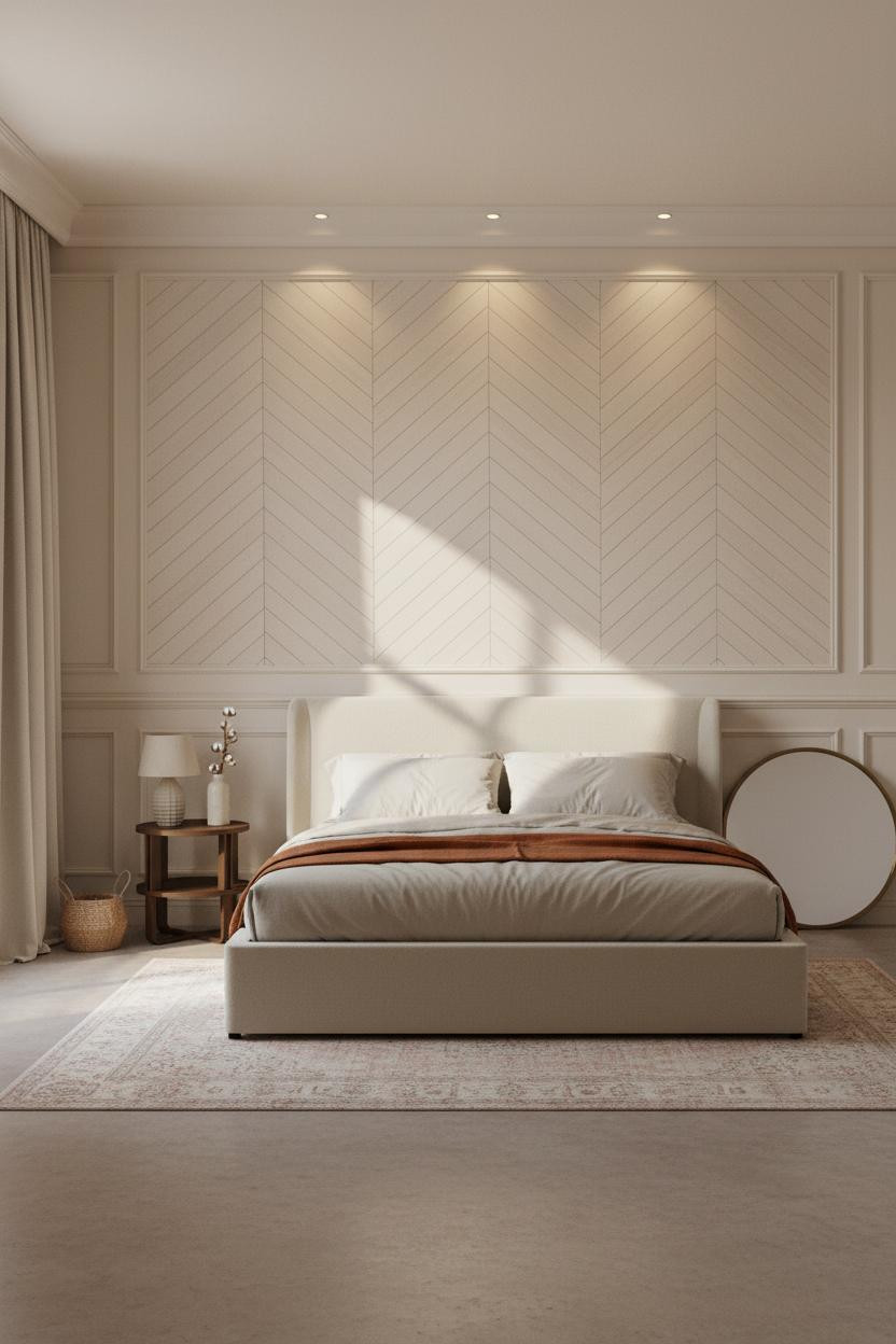 French Classic Bedroom Herringbone Paneling