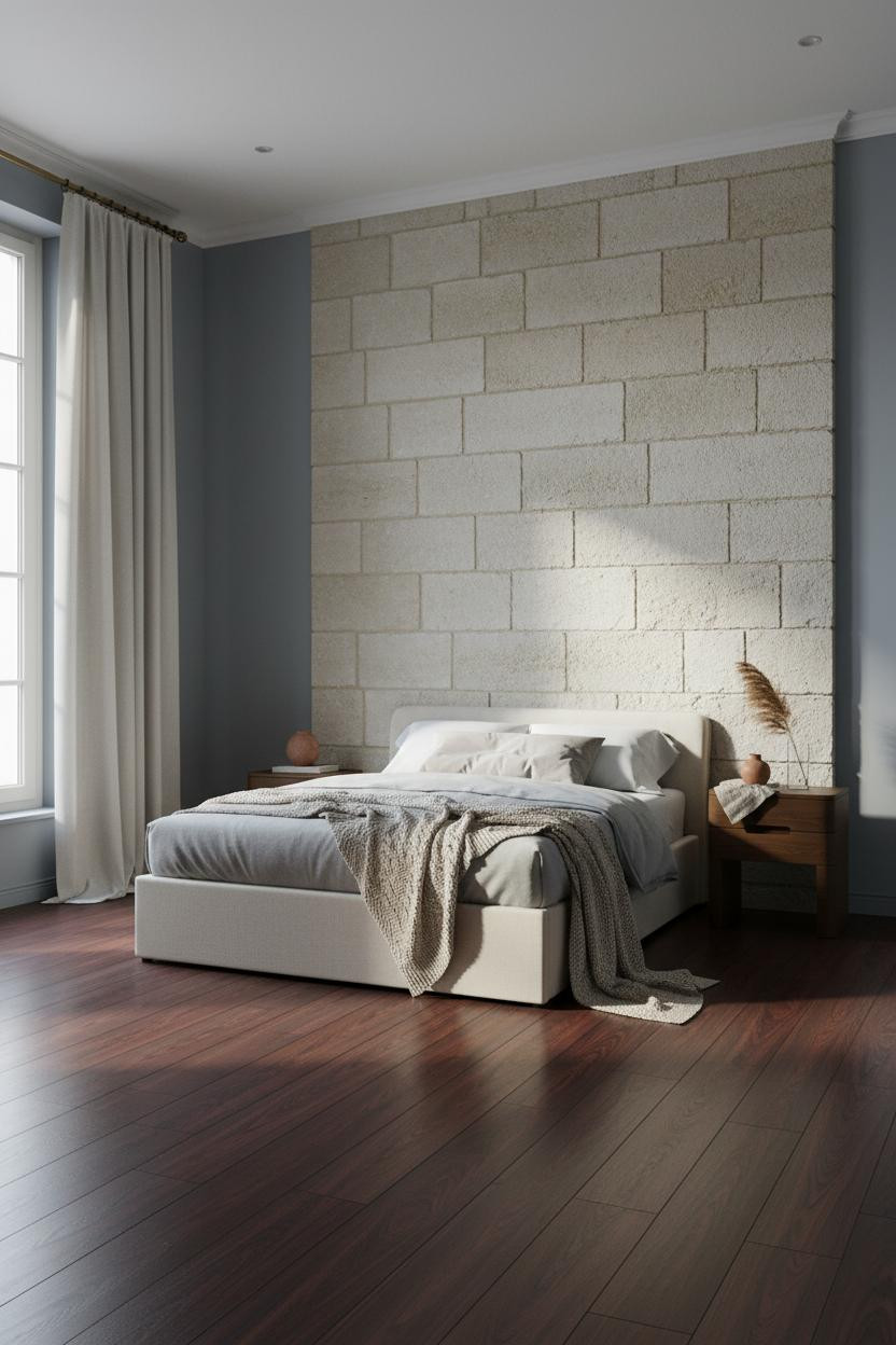French Classic Bedroom Stone Accent Wall