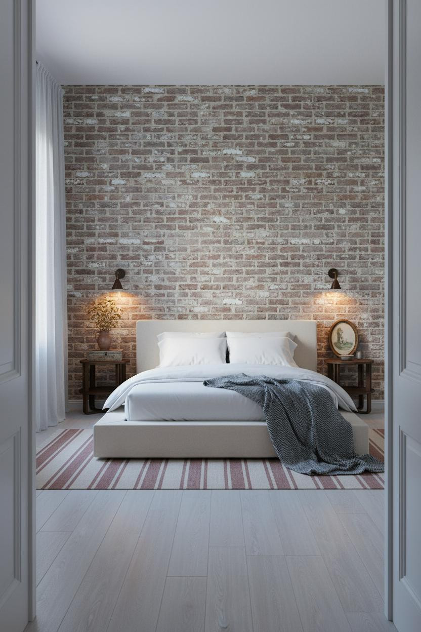 French Country Bedroom Herringbone Brick