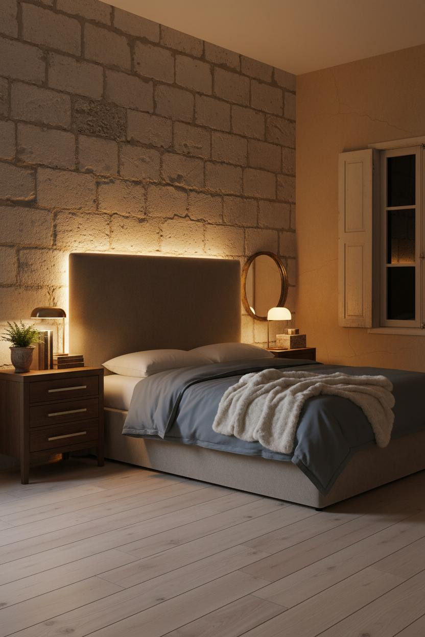 French Country Bedroom Stone Wall Lighting