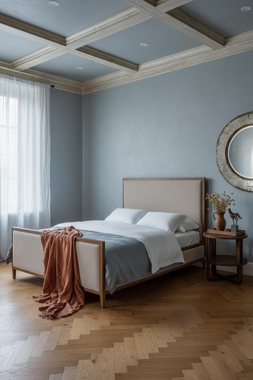 French Country Bedroom Vintage Coffered Ceiling