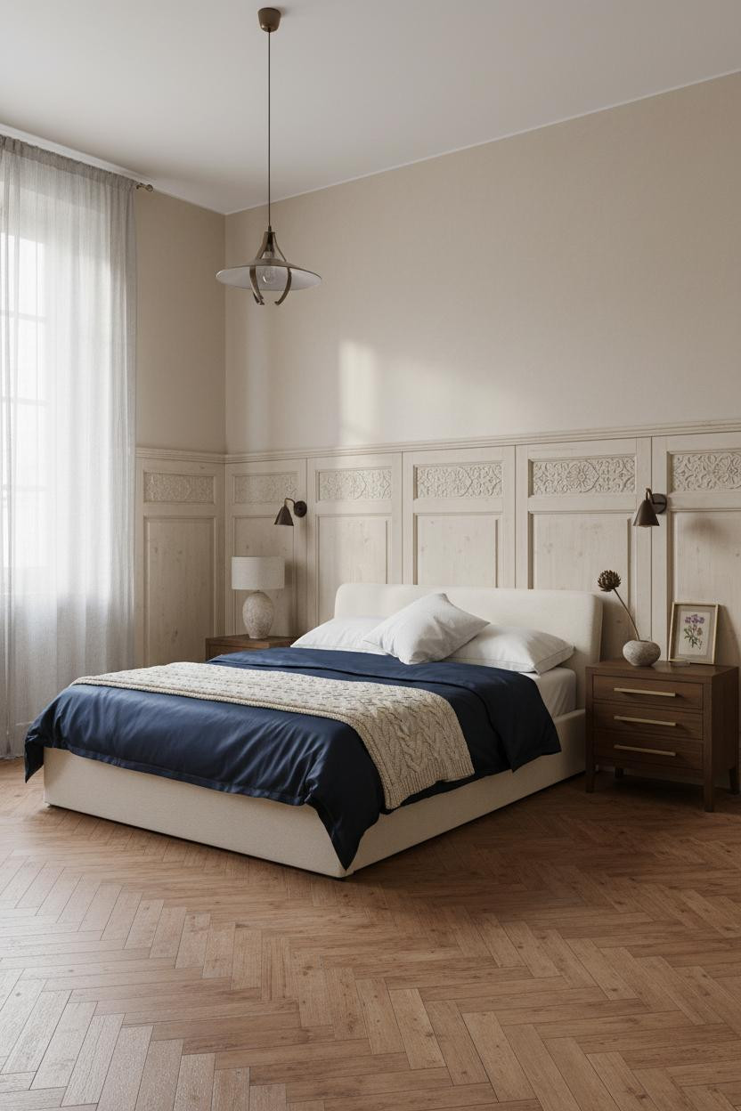 French Country Bedroom Wainscoting Limestone