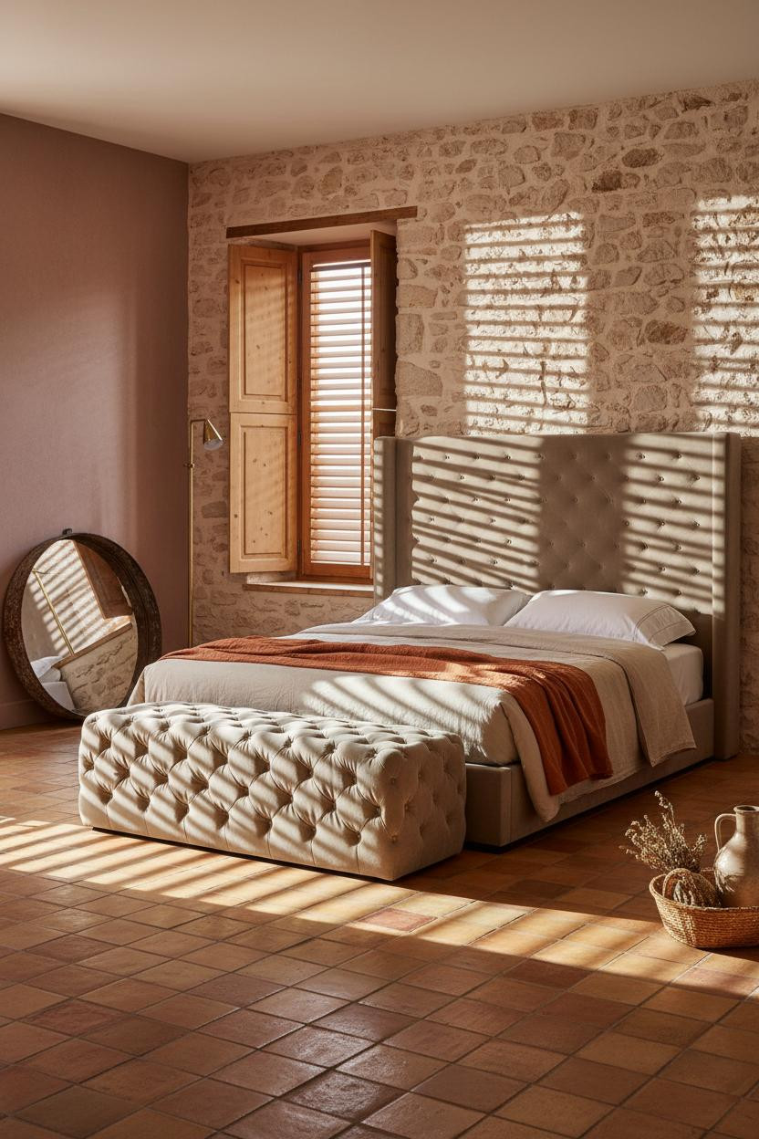 French Countryside Bedroom Stone Shutters