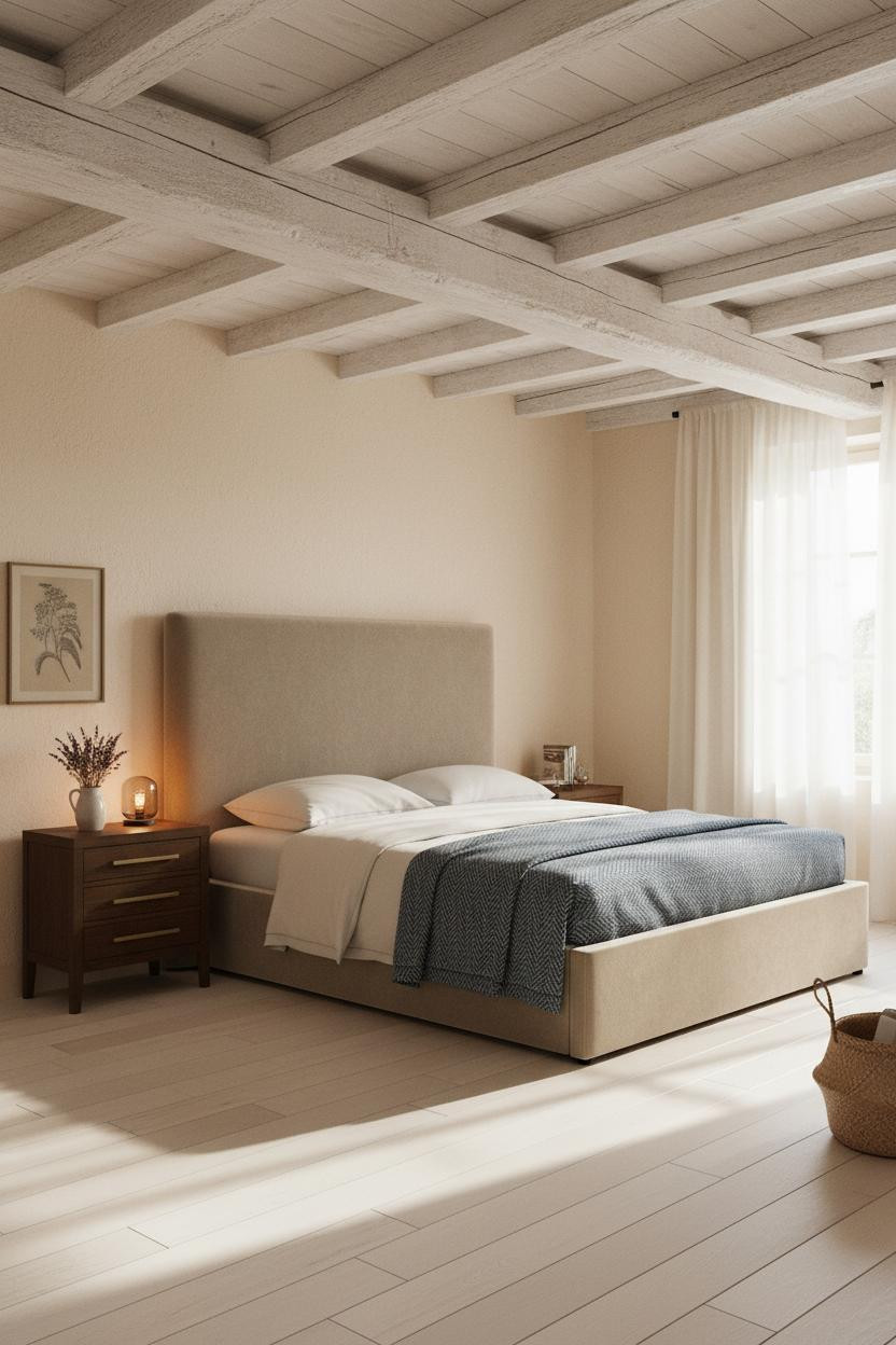 French Farmhouse Bedroom Exposed Beams