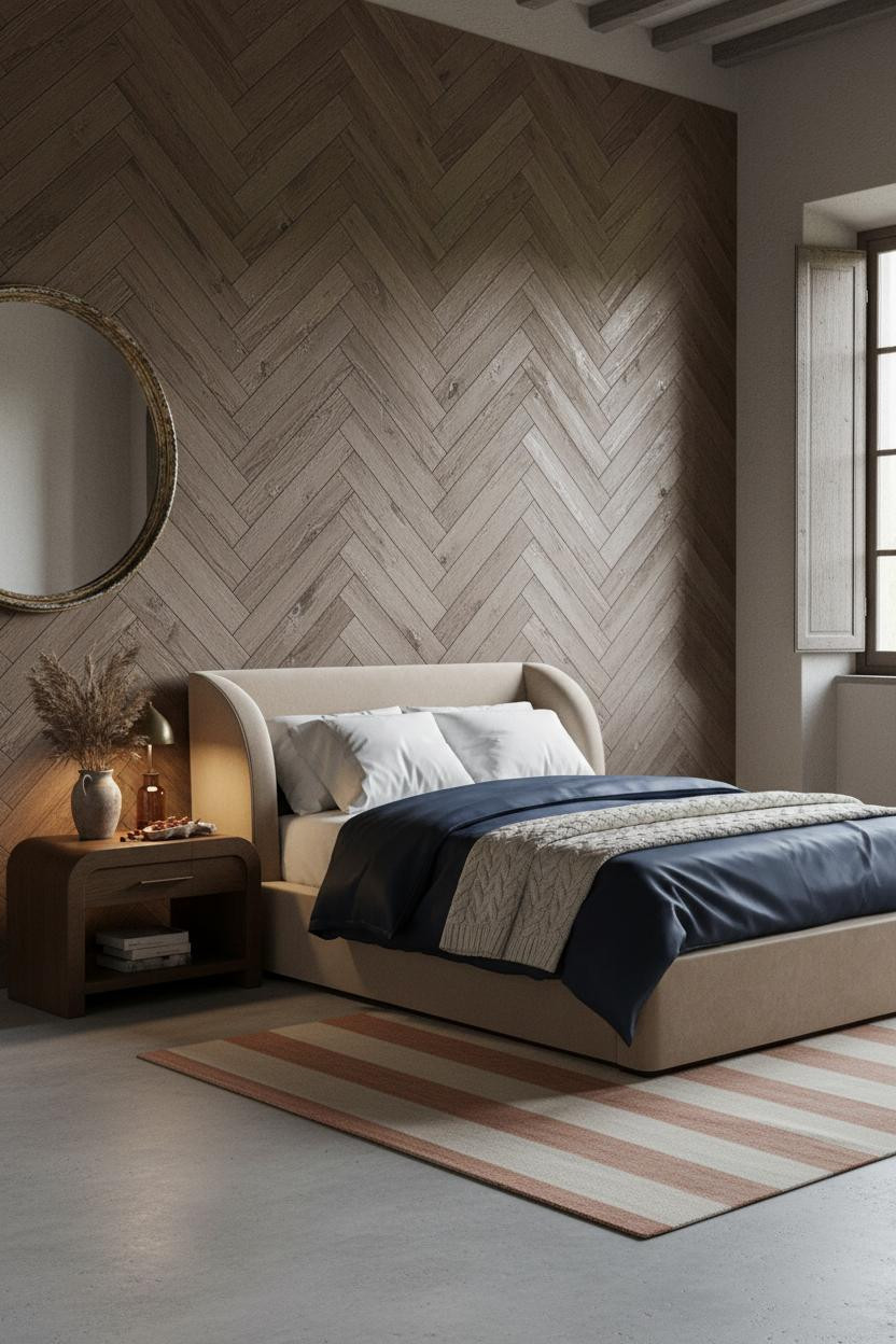 French Farmhouse Bedroom Herringbone Rustic Chestnut