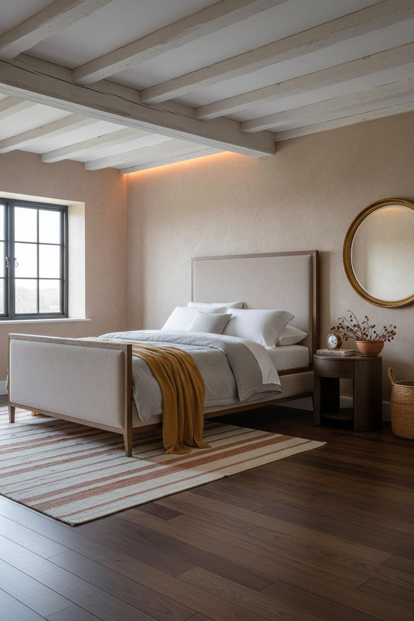 French Provincial Bedroom Whitewashed Beams
