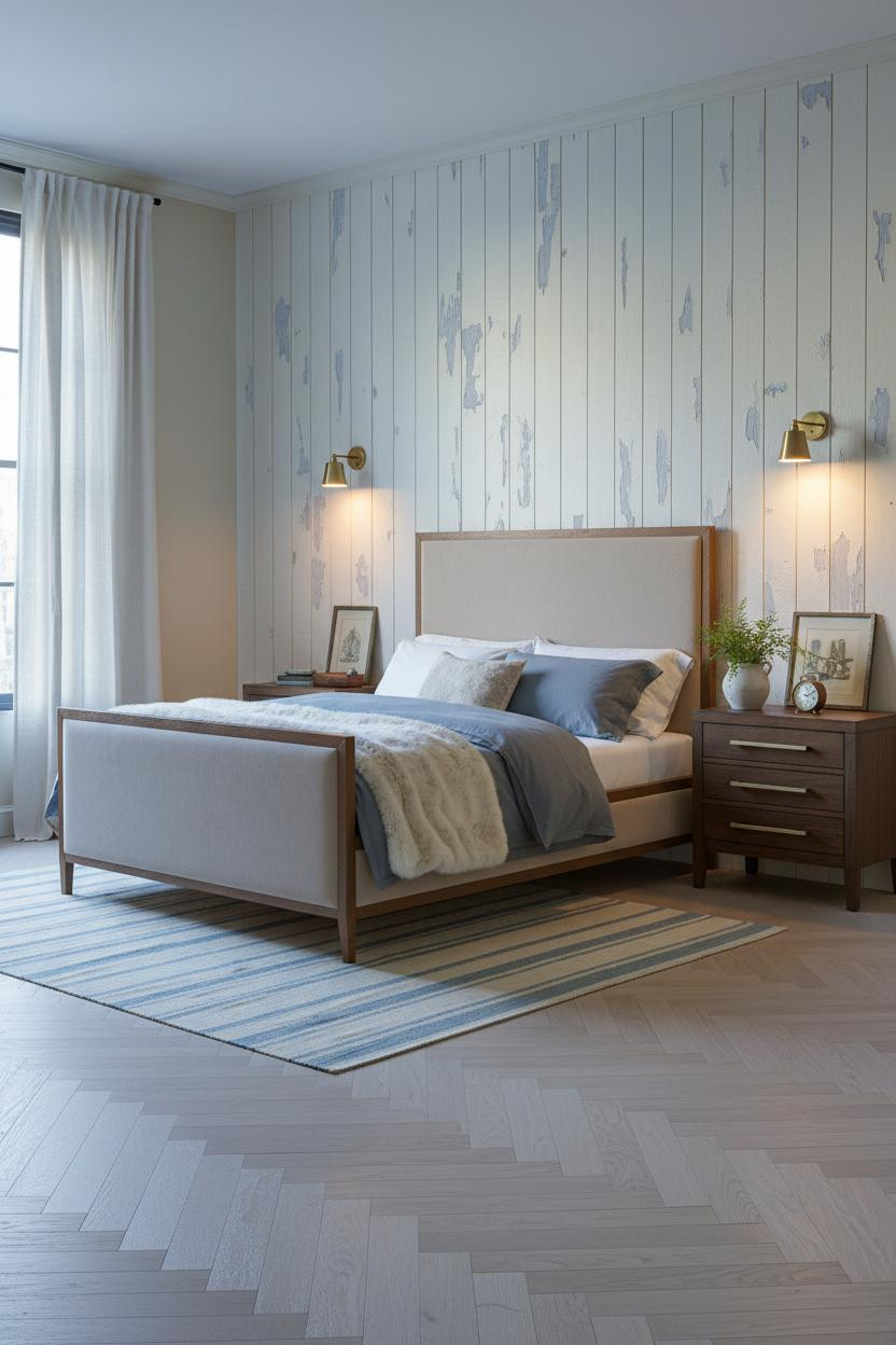 French Shabby Chic Bedroom Distressed Paneling