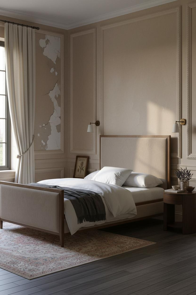French Shabby Chic Bedroom Wainscoting Vintage