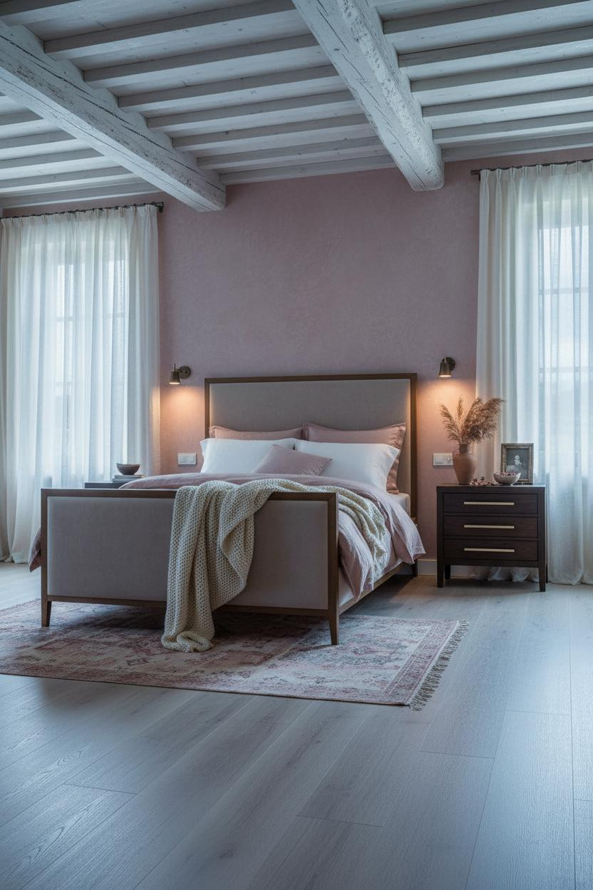 French Shabby Chic Bedroom Whitewashed Beams