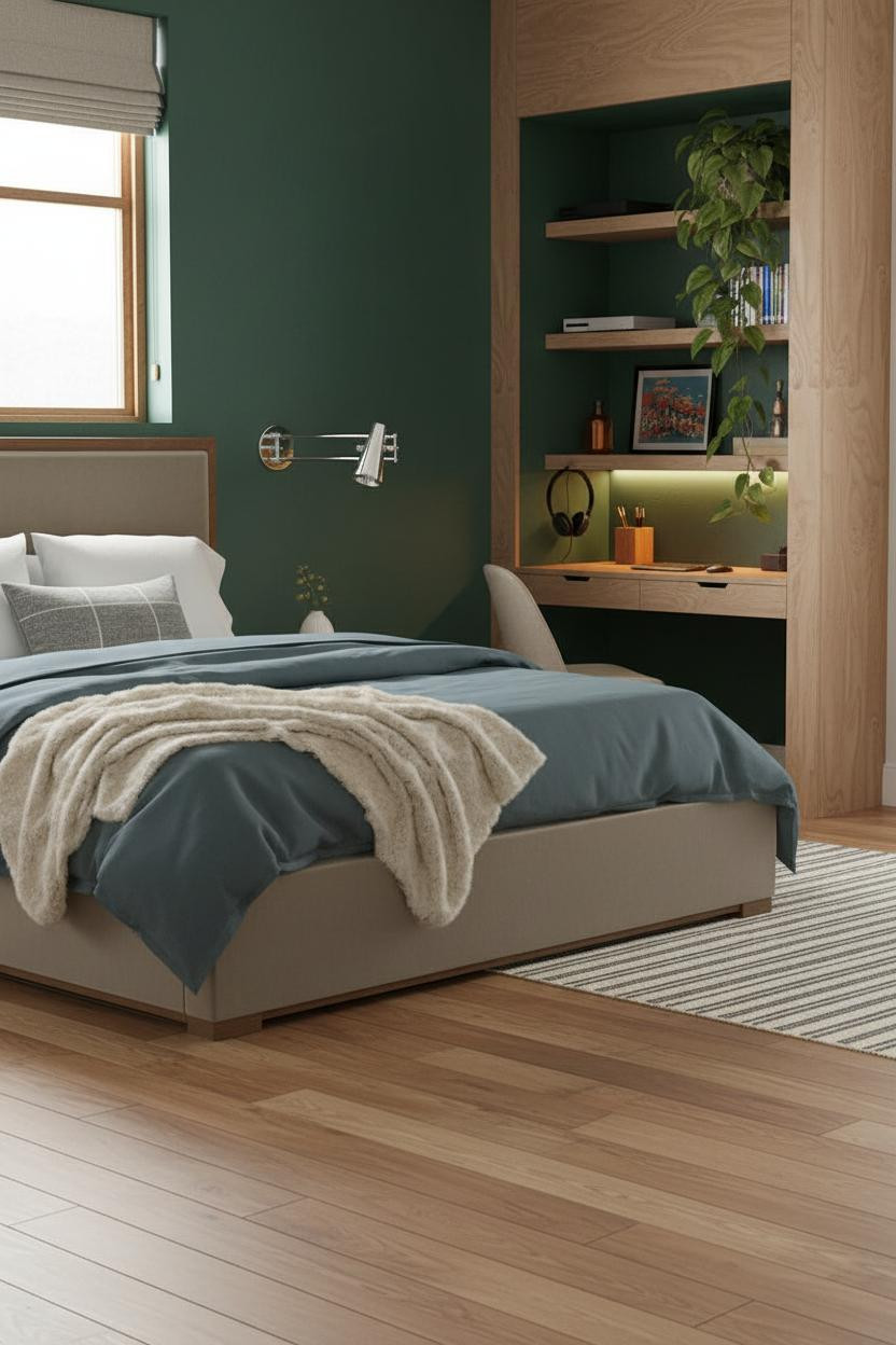 Gamer Bedroom Kids Desk Alcove with Forest Green Accent