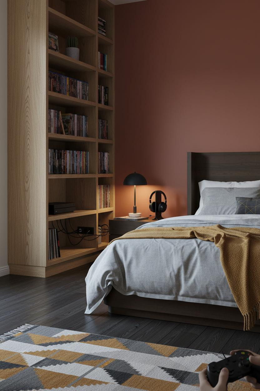 Gamer Bedroom Teen Gaming Room with Oak Shelving
