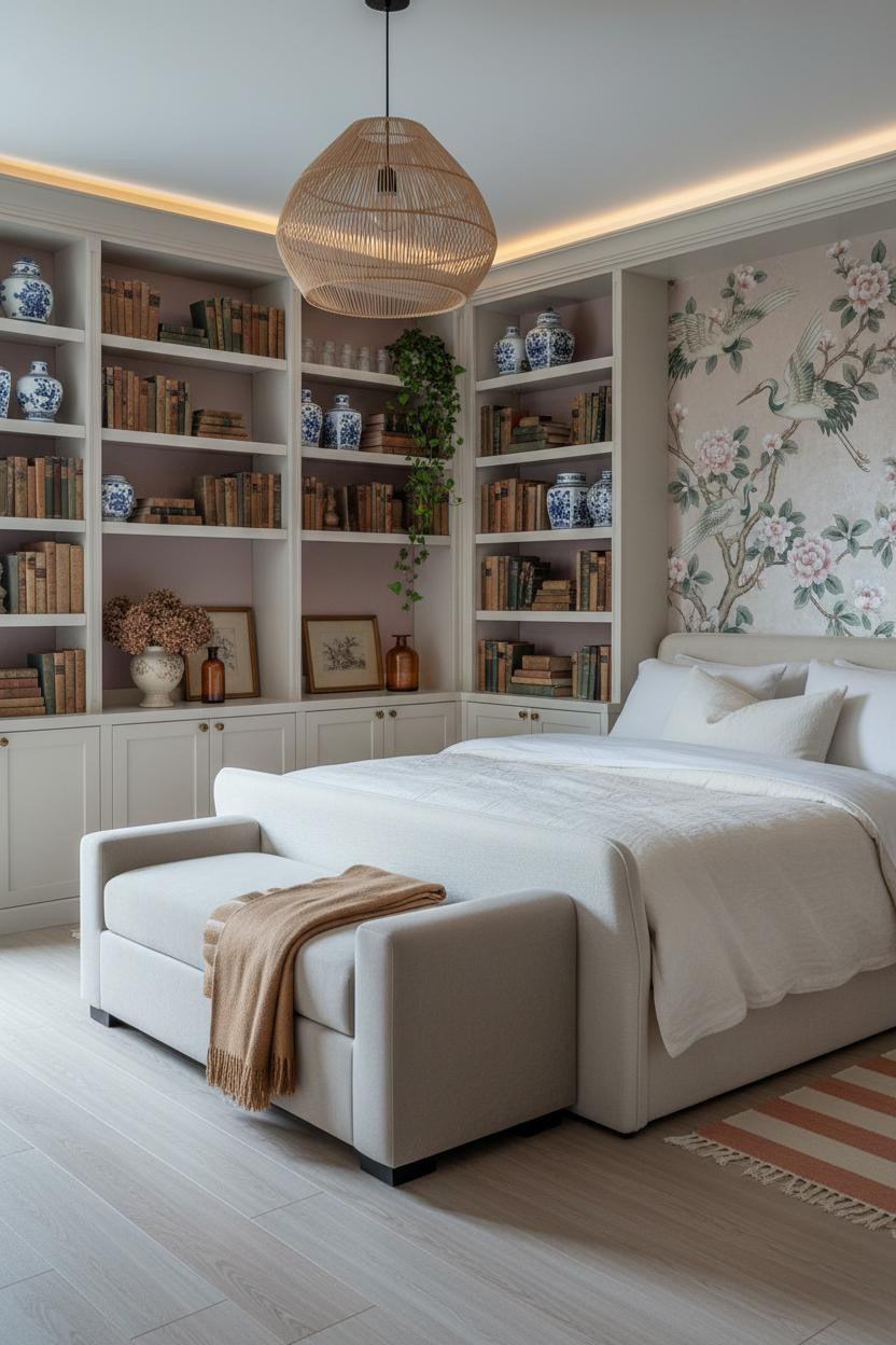 Grand Millennial Bedroom Chinoiserie Bookshelf