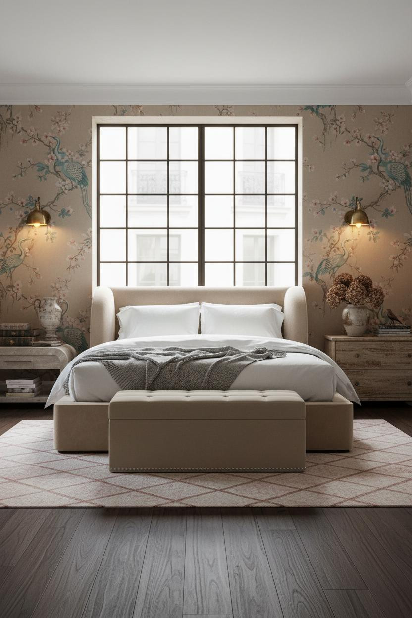 Grand Millennial Bedroom Chinoiserie Crittall Windows