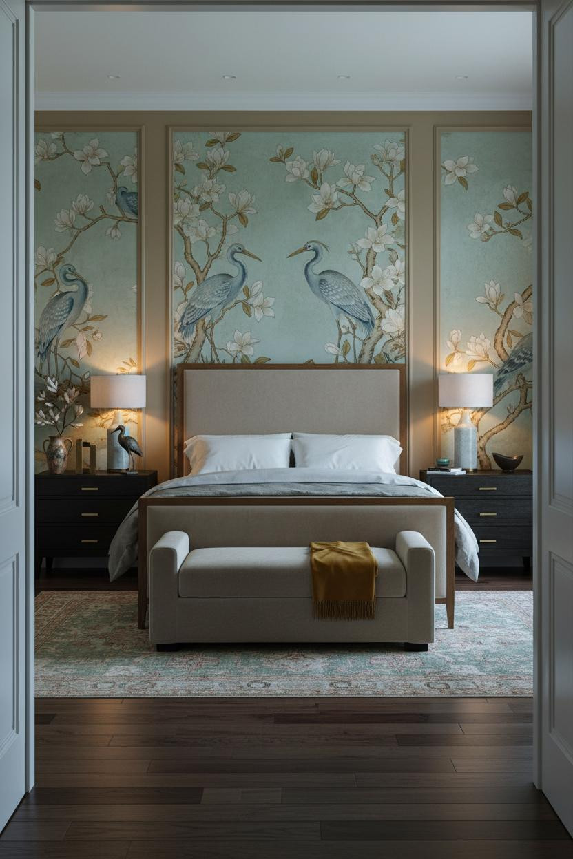 Grand Millennial Bedroom Chinoiserie Mural